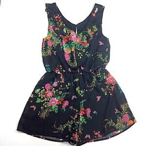 Bailey Blue Black & Pink Floral Romper Small